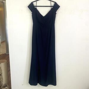 AMSALE navy cold shoulder maxi formal dress
